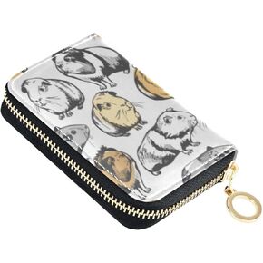 OTVEE Guinea Pigs Animals Credit Card Wallet, Microfiber Leather Zipper RFID Card Case Holder for Women