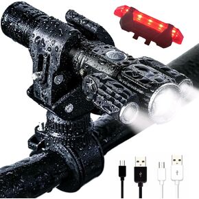 8500 Lumen Supe Bright USB Rechargeable Bike Light Set, 4 Modes,Powerful Bicycle Headlight and Back,18+ hrs, IPX6 Waterproof Bike Lights for Night Riding, for Road Mountain Cycling Accessories
