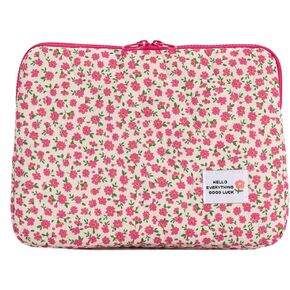 Puffy Laptop Sleeve Case Cute Computer Bag, 14 Inch Flower Printed Quilted Laptop Carrying Cases, Floral Pattern Protective Cover Accessories, Compatible with 13" 14" 15" Notebook