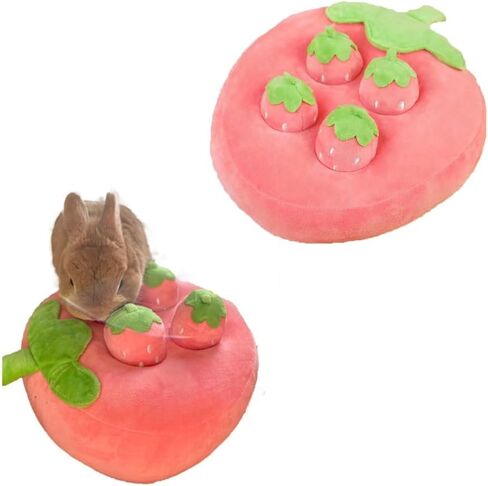 Nopikku Cute Plush Strawberry Snuffle Mat Treat Dispenser Feeding Entertainment Interactive Toy for Bunny Guinea Pig Chinchilla Puppy in Saudi Arabia