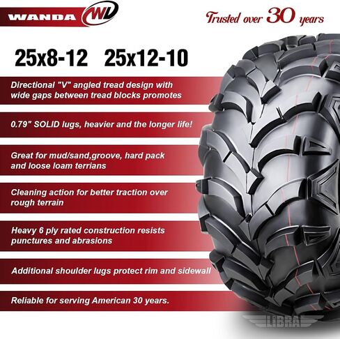 WANDA Set of 4 New ATV/UTV Tires 25x8-12 Front & 25x12-10 Rear /6PR P341-10157/10161 in Saudi Arabia