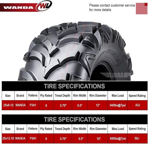 WANDA Set of 4 New ATV/UTV Tires 25x8-12 Front & 25x12-10 Rear /6PR P341-10157/10161 in Saudi Arabia