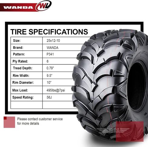 WANDA Set of 4 New ATV/UTV Tires 25x8-12 Front & 25x12-10 Rear /6PR P341-10157/10161 in Saudi Arabia