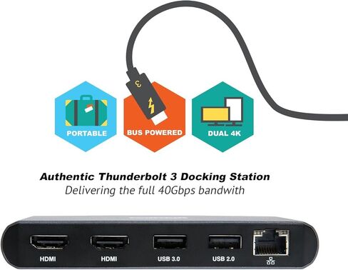CalDigit Thunderbolt 3 Mini Dock - Bus Powered, Non Charging, 40Gbs, Dual 4K Display, USB 3.0 & 2.0 and Gigabit Ethernet LAN for Mac and PC, Thunderbolt 4 Compatible (Dual HDMI 2.0, Black) in Kuwait