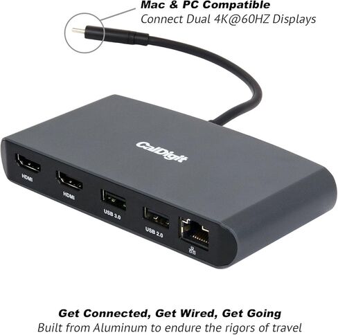 CalDigit Thunderbolt 3 Mini Dock - Bus Powered, Non Charging, 40Gbs, Dual 4K Display, USB 3.0 & 2.0 and Gigabit Ethernet LAN for Mac and PC, Thunderbolt 4 Compatible (Dual HDMI 2.0, Black) in Kuwait
