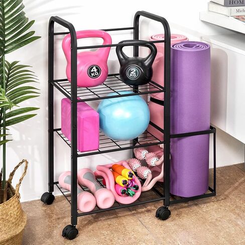 Yoga Mat Holder Home Gym Storage Rack Yoga Mat Workout Storage for Foam Roller, Yoga Strap and Resistance Bands, Weight Rack for Dumbbells Workout Equipment Storage Organizer With Wheels in Kuwait