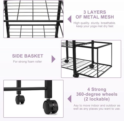 Yoga Mat Holder Home Gym Storage Rack Yoga Mat Workout Storage for Foam Roller, Yoga Strap and Resistance Bands, Weight Rack for Dumbbells Workout Equipment Storage Organizer With Wheels in Kuwait
