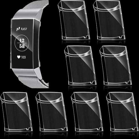 8 Pieces Screen Protector Soft TPU Case Compatible with Fitbit Full Cover All-Around Protective Plated Bumper Shell, Fitbit Charge 3/ Charge 4 Watch Accessories, Clear in Saudi Arabia