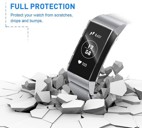 8 Pieces Screen Protector Soft TPU Case Compatible with Fitbit Full Cover All-Around Protective Plated Bumper Shell, Fitbit Charge 3/ Charge 4 Watch Accessories, Clear in Saudi Arabia