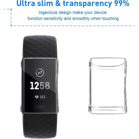 8 Pieces Screen Protector Soft TPU Case Compatible with Fitbit Full Cover All-Around Protective Plated Bumper Shell, Fitbit Charge 3/ Charge 4 Watch Accessories, Clear in Saudi Arabia