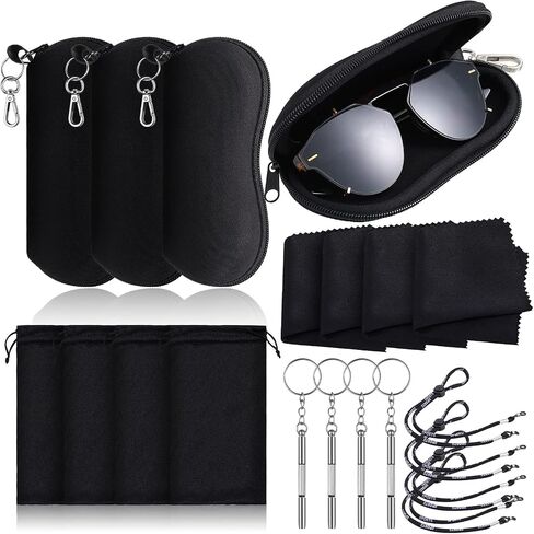 Flutesan 20 Pcs Glasses Accessories Set, 4 Pcs Neoprene Zipper Sunglasses Soft Case, 4 Pcs Glasses Case Pouch, 4 Pcs Eyeglass Cleaning Cloth, 4 Pcs Eyeglass Screwdriver, 4 Pcs Eyeglasses Holder Strap in Saudi Arabia