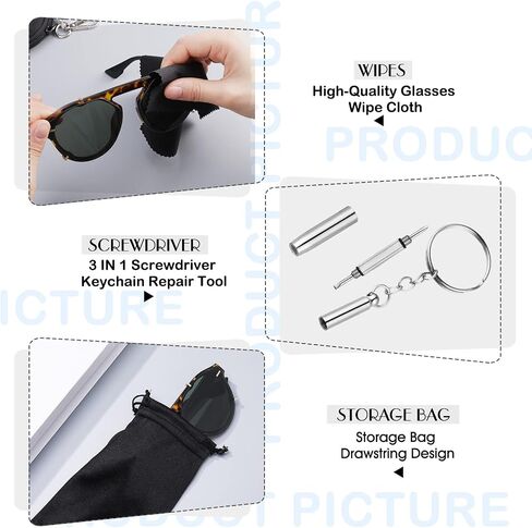 Flutesan 20 Pcs Glasses Accessories Set, 4 Pcs Neoprene Zipper Sunglasses Soft Case, 4 Pcs Glasses Case Pouch, 4 Pcs Eyeglass Cleaning Cloth, 4 Pcs Eyeglass Screwdriver, 4 Pcs Eyeglasses Holder Strap in Saudi Arabia