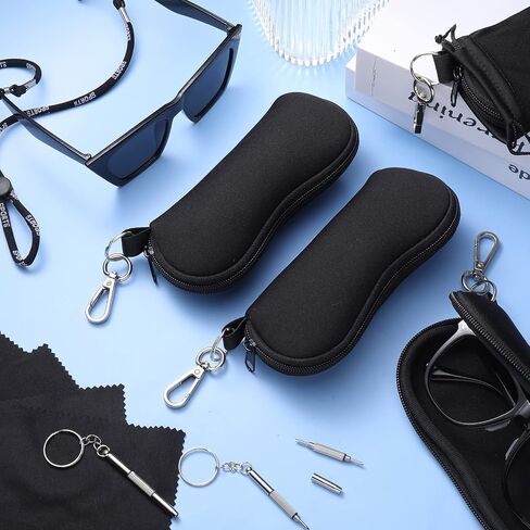 Flutesan 20 Pcs Glasses Accessories Set, 4 Pcs Neoprene Zipper Sunglasses Soft Case, 4 Pcs Glasses Case Pouch, 4 Pcs Eyeglass Cleaning Cloth, 4 Pcs Eyeglass Screwdriver, 4 Pcs Eyeglasses Holder Strap in Saudi Arabia