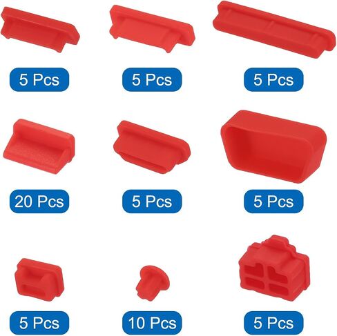 MECCANIXITY 65pcs Laptop Port Duct Cover 13 Types Plugs Caps for Notebook Laptop PC Computer, USB/VGA/Audio Jack/SD, Red in Saudi Arabia