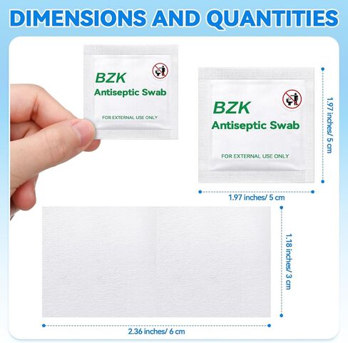 1000 Pcs BZK Wipes 1.18 x 2.36 Inches Benzalkonium Chloride Moist Towelettes Individually Wrapped BZK Swab Disposable Wound Cleaning Wipes Pre Moistened Hand and Body Cleansing Wet Napkins in Saudi Arabia