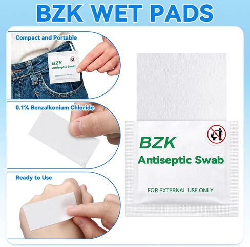 1000 Pcs BZK Wipes 1.18 x 2.36 Inches Benzalkonium Chloride Moist Towelettes Individually Wrapped BZK Swab Disposable Wound Cleaning Wipes Pre Moistened Hand and Body Cleansing Wet Napkins in Saudi Arabia