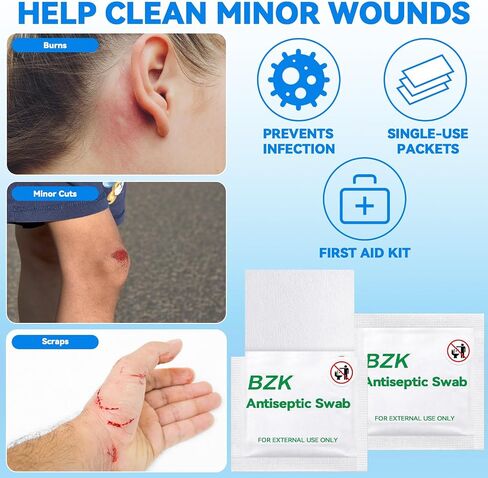 1000 Pcs BZK Wipes 1.18 x 2.36 Inches Benzalkonium Chloride Moist Towelettes Individually Wrapped BZK Swab Disposable Wound Cleaning Wipes Pre Moistened Hand and Body Cleansing Wet Napkins in Saudi Arabia
