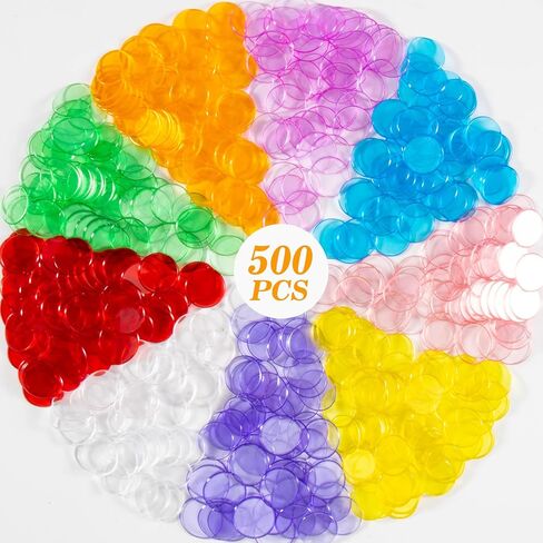 Sukh 500pcs Bingo Chips for Bingo Games Colored Bingo Markers Chips Loteria Mexican Bingo Fichas De Bingo Plastic Poker Chips Pokeno Board Game Transparent Math Counters Game Pieces for Classroom in Saudi Arabia