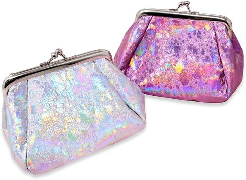 Honbay 2PCS Large Capacity Laser Coin Purse Kiss Lock Change Purse Fashion Trinkets Pouch Hologram Women Wallet Holographic Small Makeup Bag Iridescent Clutch Purse in Saudi Arabia