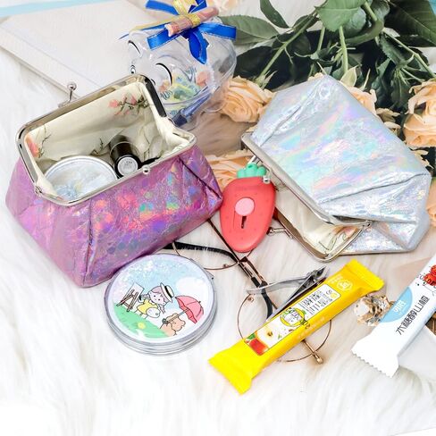 Honbay 2PCS Large Capacity Laser Coin Purse Kiss Lock Change Purse Fashion Trinkets Pouch Hologram Women Wallet Holographic Small Makeup Bag Iridescent Clutch Purse in Saudi Arabia