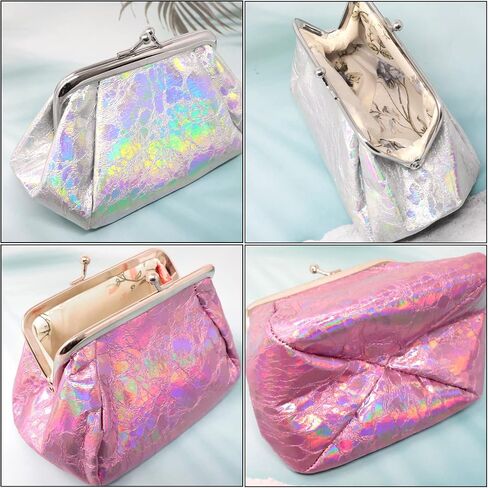 Honbay 2PCS Large Capacity Laser Coin Purse Kiss Lock Change Purse Fashion Trinkets Pouch Hologram Women Wallet Holographic Small Makeup Bag Iridescent Clutch Purse in Saudi Arabia