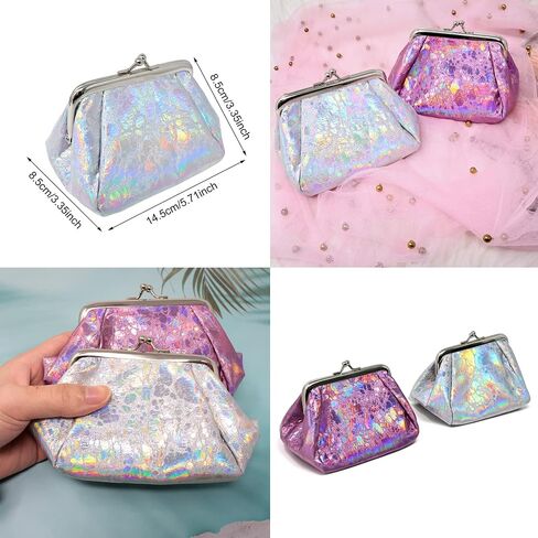 Honbay 2PCS Large Capacity Laser Coin Purse Kiss Lock Change Purse Fashion Trinkets Pouch Hologram Women Wallet Holographic Small Makeup Bag Iridescent Clutch Purse in Saudi Arabia