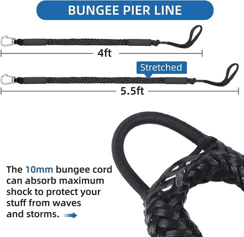 Bungee Dock Lines with Hook,2 Pack Bungee Boat Dock Lines Mooring Rope Bungee Shock Cords Docking Rope Clip for Boat,PWC,Jet ski,Pontoon,Kayak,Canoe,Power Boat,Watercraft,4 Feet (Green) in Saudi Arabia