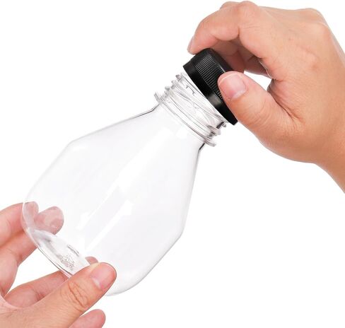 Dicunoy 25 PCS 8OZ Plastic Juice Bottles with Caps, Empty Drink Containers for Fridge, Reusable Small Beverage Box with Black Tamper Evident Caps for Juice, Smoothie, Milk, Cold Beverage in Saudi Arabia