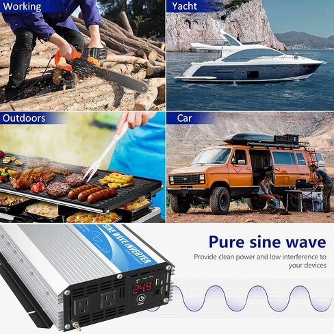 GIANDEL 24 Volt 2000W Pure Sine Wave Power Inverter DC 24V to AC120V with Dual AC Outlets with Remote Control 2.4A USB and LED Display in Saudi Arabia