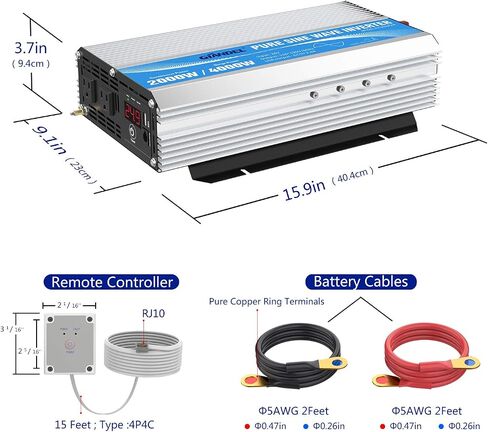 GIANDEL 24 Volt 2000W Pure Sine Wave Power Inverter DC 24V to AC120V with Dual AC Outlets with Remote Control 2.4A USB and LED Display in Saudi Arabia