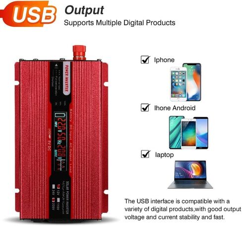 محول طاقة 1500 وات، محول طاقة شمسية للسيارة تيار مستمر 12 فولت إلى تيار متردد 220 فولت محول موجة جيبية USB محول سيارة عاكس خارجي مصدر طاقة في حالات الطوارئ in Kuwait