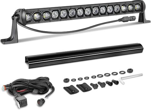 شريط إضاءة LED بصف واحد 20 بوصة، شريط إضاءة 105 وات 20 بوصة مع حزام أسلاك غطاء أسود بقعة الفيضانات على الطرق الوعرة ضوء القيادة LED ضوء ممتص للصدمات لشاحنة بيك اب رام تويوتا جيب UTV in Saudi Arabia