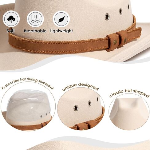Gossifan Cowboy Hat for Men Women Western Felt Wide Brim Cowgirl Hats with Classic Belt in Saudi Arabia