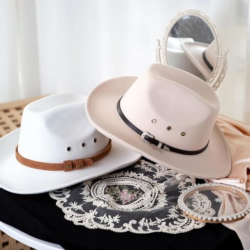 Gossifan Cowboy Hat for Men Women Western Felt Wide Brim Cowgirl Hats with Classic Belt in Saudi Arabia