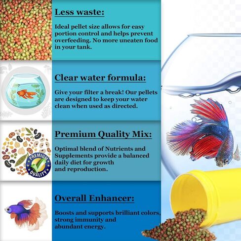 SunGrow Betta Food, Color Enhancer Floating Feed, Balanced Diet for Healthy Fish, Easily Digestible Food, Slow-Dissolving Pellets, 1-oz. in Saudi Arabia
