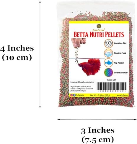 SunGrow Betta Food, Color Enhancer Floating Feed, Balanced Diet for Healthy Fish, Easily Digestible Food, Slow-Dissolving Pellets, 1-oz. in Saudi Arabia