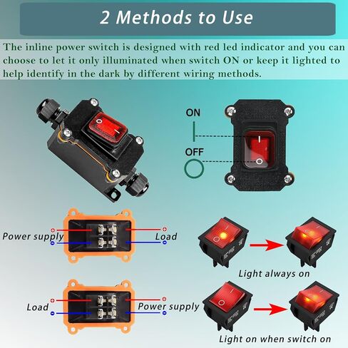 IP67 مفتاح سلك مضمن مقاوم للماء، مفتاح تشغيل/إيقاف خارجي AC 20A/125V 16A/250V مع زر الروك LED الأحمر، مفتاح مصباح الطاقة المضمن، مفتاح خارجي ثنائي الجانب للدخول والخروج in Kuwait