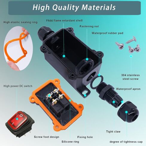 IP67 مفتاح سلك مضمن مقاوم للماء، مفتاح تشغيل/إيقاف خارجي AC 20A/125V 16A/250V مع زر الروك LED الأحمر، مفتاح مصباح الطاقة المضمن، مفتاح خارجي ثنائي الجانب للدخول والخروج in Kuwait