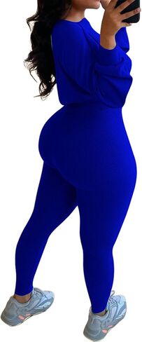 MRSYVES Women 2 Piece Outfits Tracksuit Sexy Long Sleeve Pullover Ribbed Crop Top in Saudi Arabia