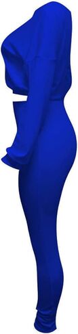 MRSYVES Women 2 Piece Outfits Tracksuit Sexy Long Sleeve Pullover Ribbed Crop Top in Saudi Arabia