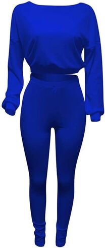 MRSYVES Women 2 Piece Outfits Tracksuit Sexy Long Sleeve Pullover Ribbed Crop Top in Saudi Arabia