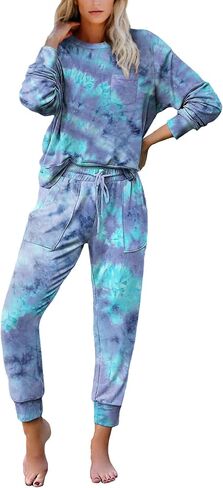 Bofell Lounge Sets for Women Tie Dye Two Piece Pjs Casual Loungewear Sets L in Saudi Arabia