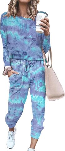 Bofell Lounge Sets for Women Tie Dye Two Piece Pjs Casual Loungewear Sets L in Saudi Arabia