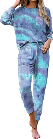 Bofell Lounge Sets for Women Tie Dye Two Piece Pjs Casual Loungewear Sets L in Saudi Arabia