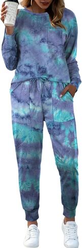 Bofell Lounge Sets for Women Tie Dye Two Piece Pjs Casual Loungewear Sets L in Saudi Arabia