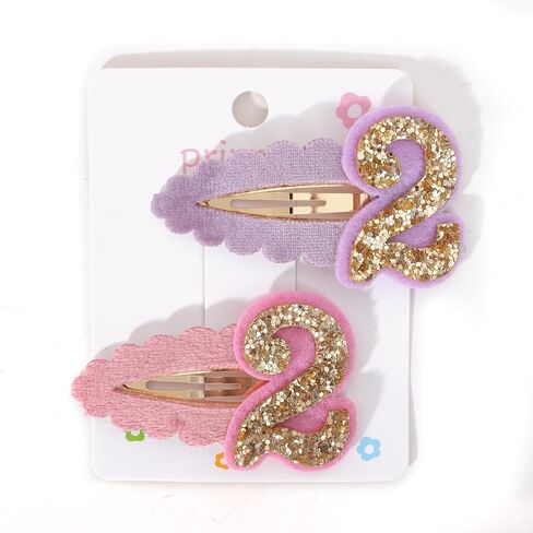 2pcs Hair Clips for Baby Girls - 2nd Birthday Hair Clips for Party Decorations,Two Plush Fabric Gold Hair Clip,Head Ornament Accessories Photo Props for Baby Showers (2 pink and purple) in Saudi Arabia