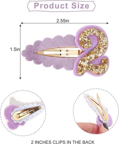 2pcs Hair Clips for Baby Girls - 2nd Birthday Hair Clips for Party Decorations,Two Plush Fabric Gold Hair Clip,Head Ornament Accessories Photo Props for Baby Showers (2 pink and purple) in Saudi Arabia
