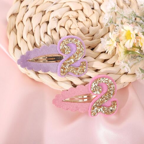 2pcs Hair Clips for Baby Girls - 2nd Birthday Hair Clips for Party Decorations,Two Plush Fabric Gold Hair Clip,Head Ornament Accessories Photo Props for Baby Showers (2 pink and purple) in Saudi Arabia