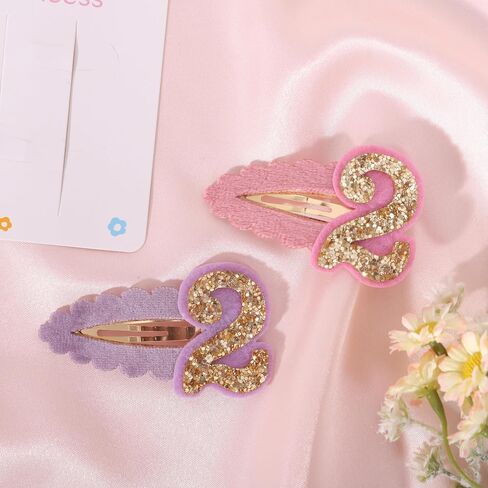 2pcs Hair Clips for Baby Girls - 2nd Birthday Hair Clips for Party Decorations,Two Plush Fabric Gold Hair Clip,Head Ornament Accessories Photo Props for Baby Showers (2 pink and purple) in Saudi Arabia