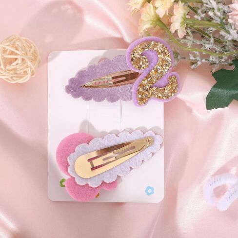 2pcs Hair Clips for Baby Girls - 2nd Birthday Hair Clips for Party Decorations,Two Plush Fabric Gold Hair Clip,Head Ornament Accessories Photo Props for Baby Showers (2 pink and purple) in Saudi Arabia